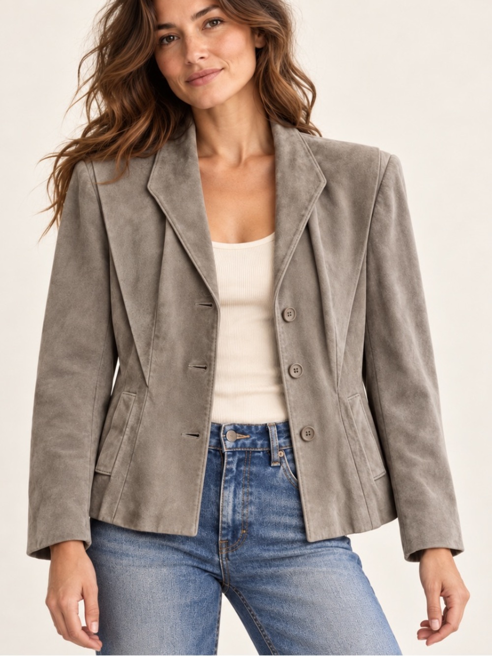 Vintage Leather Attic Grey-Taupe Suede Blazer Jacket